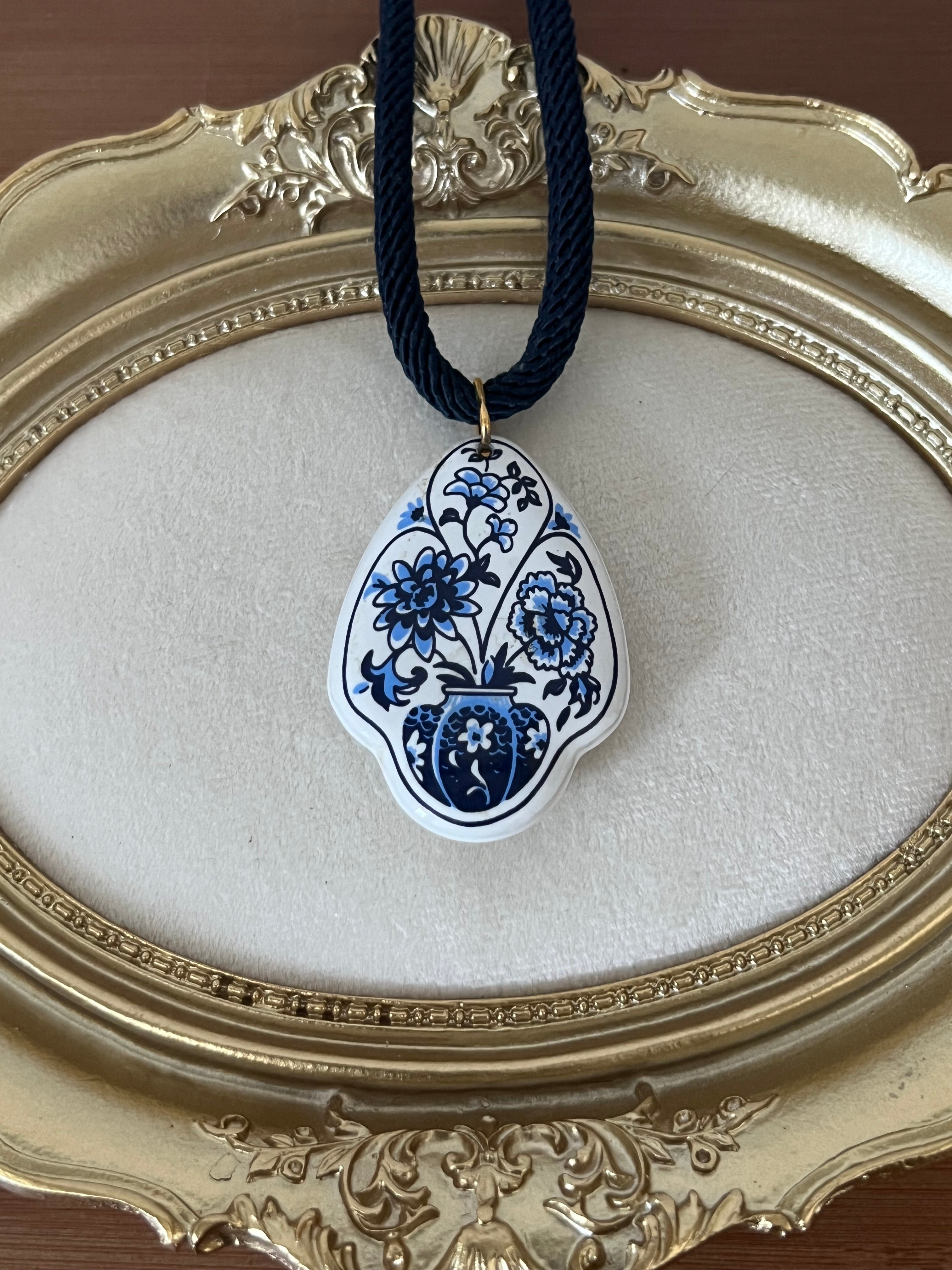 One of one vintage porcelain long necklace